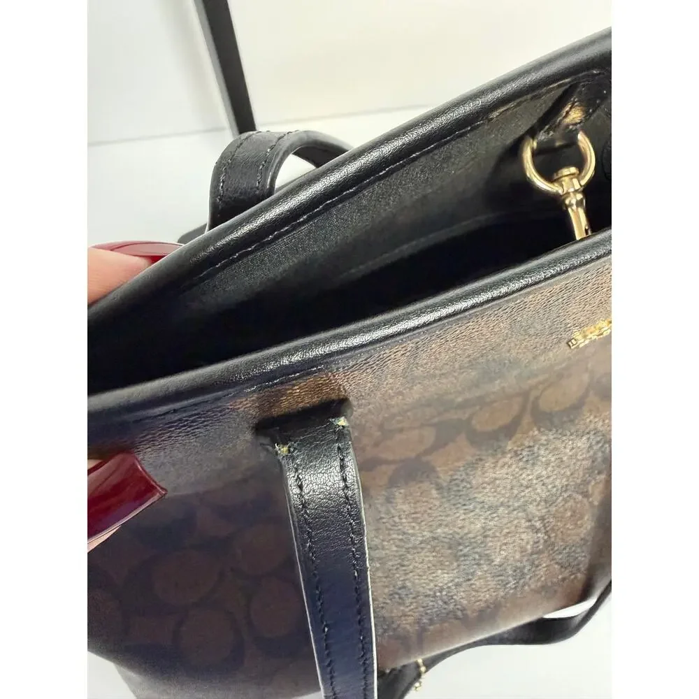 Coach F57842 Signature City Tote Brown Black Monogram PVC Leather Shoulder Bag